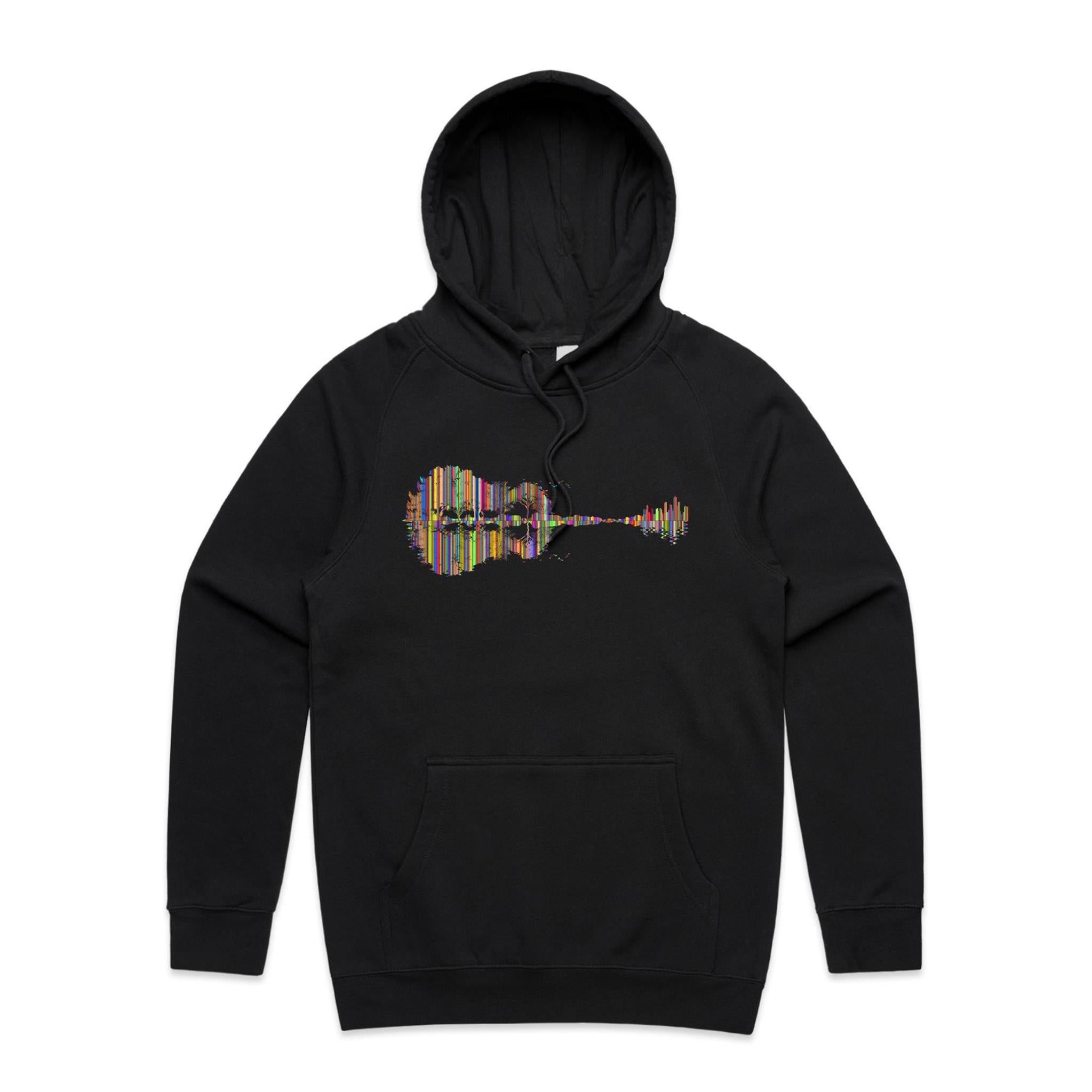 Guitar Reflection In Colour - Mens Hoodie Black Mens Hoodie Music Printed In Australia