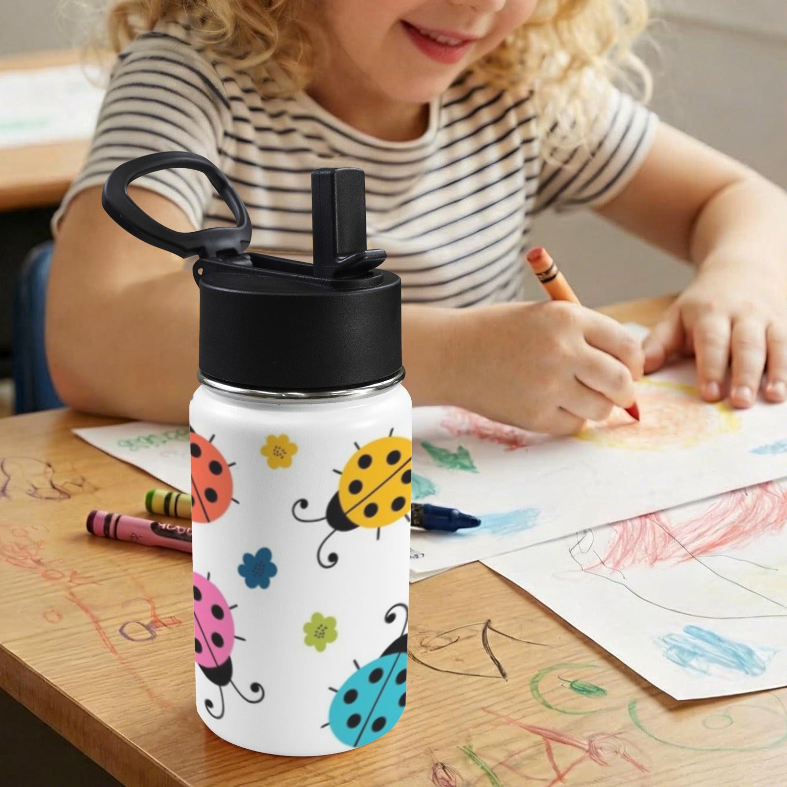 Ladybugs 12oz Kids Water Bottle with Straw Lid