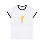 Retro Microphone - Women's Ringer Tee White Black Womens Ringer T-shirt Music Printed In Australia Retro