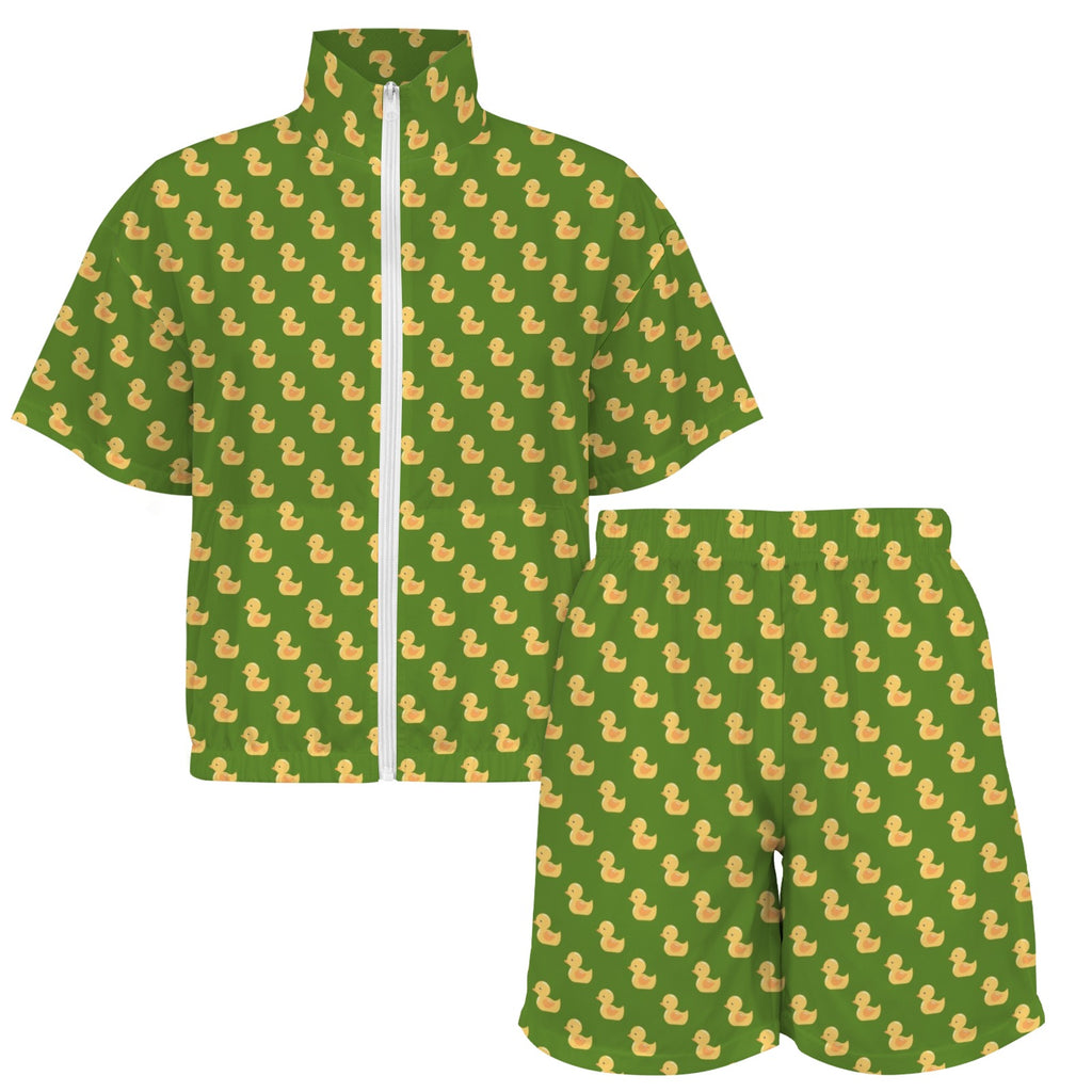 Rubber Ducks On Green Women's Windbreaker Short Set