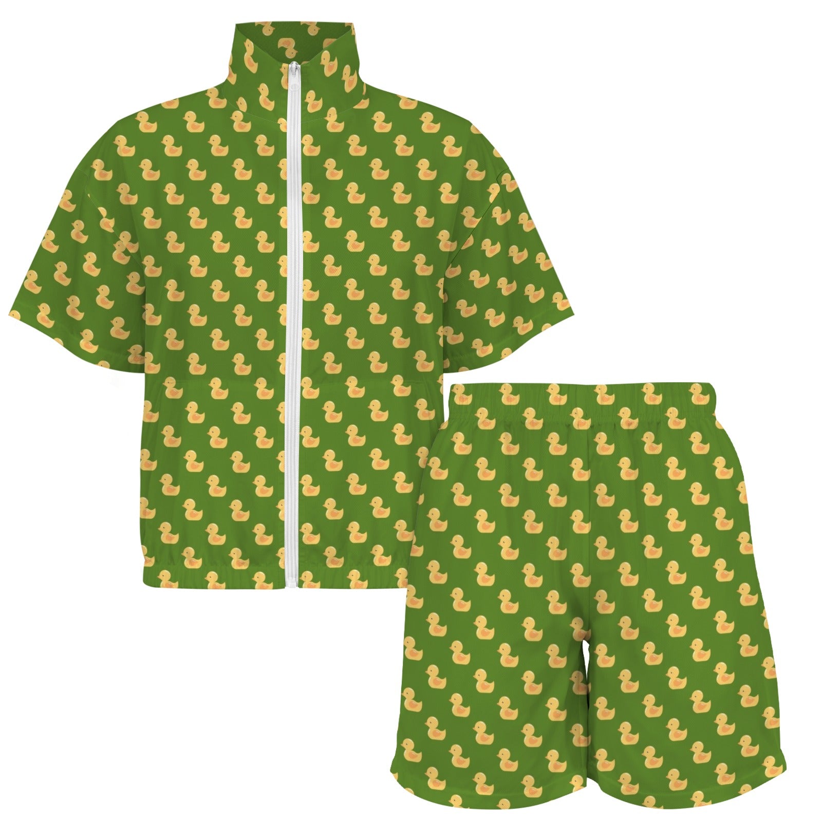 Rubber Ducks On Green Women's Windbreaker Short Set