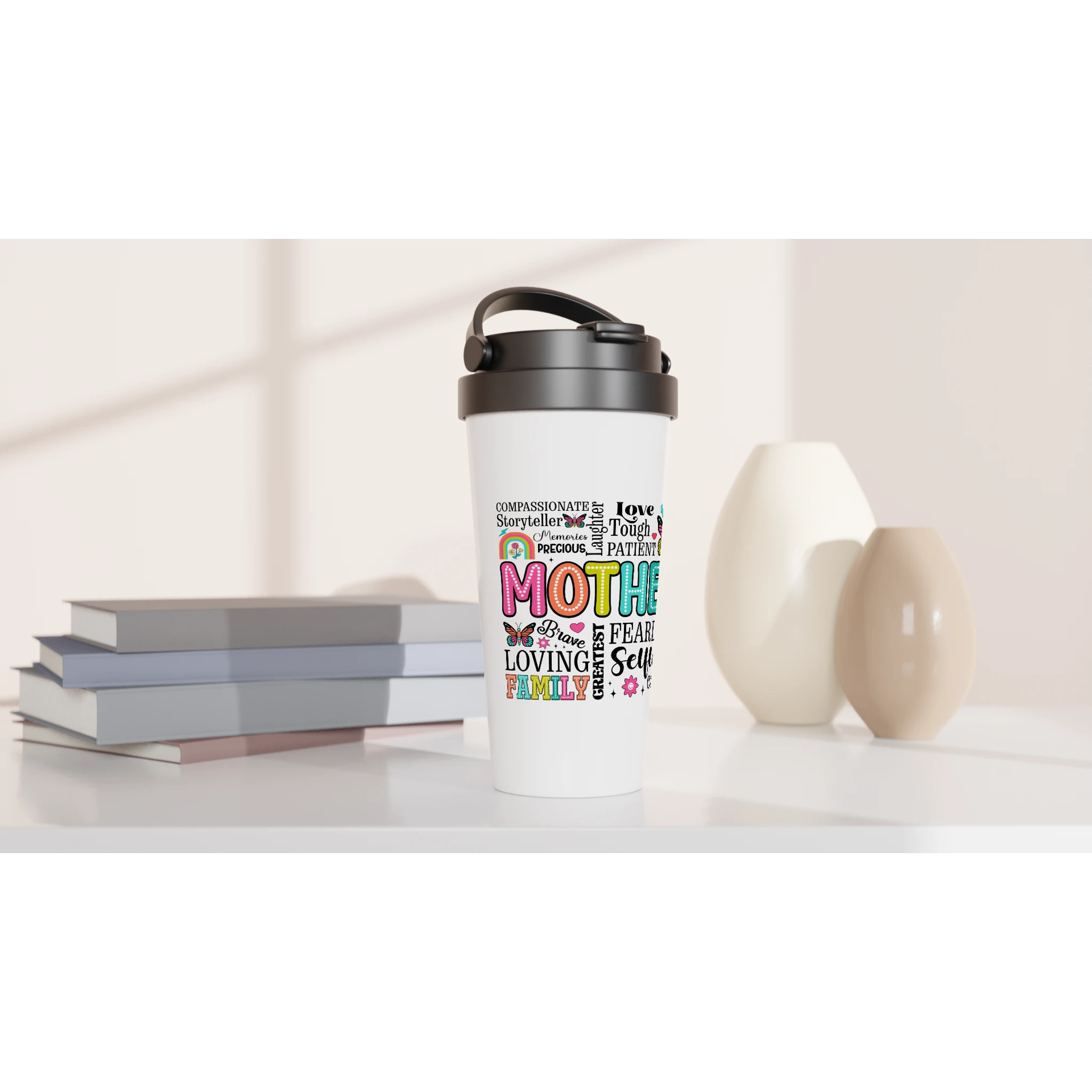 Mother Word Cloud - White 15oz Stainless Steel Travel Mug Travel Mug Globally Fulfilled Mum