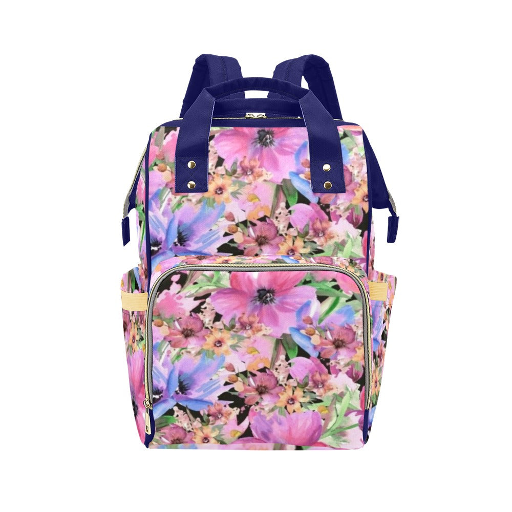 Bright Pink Floral - Multi-Function Backpack, Nappy / Diaper Bag