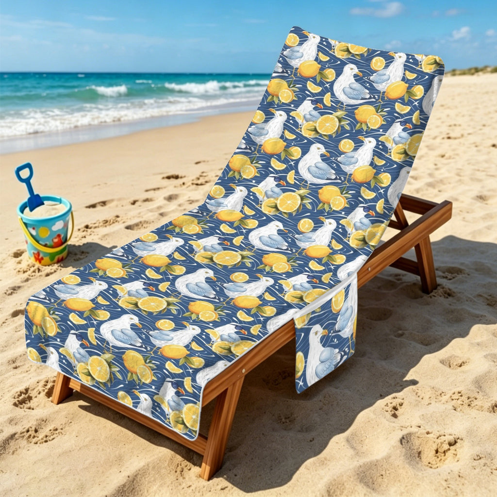 Lemon Seagull Beach Chair Towel Cover with Side Pockets
