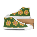 Yellow Flowers On Green Kids High Top Canvas Shoes Kids High Top Canvas Shoes Plants Printed Offshore