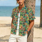 Tropical Comic Book Style Men's Crinkle Hawaiian Shirt