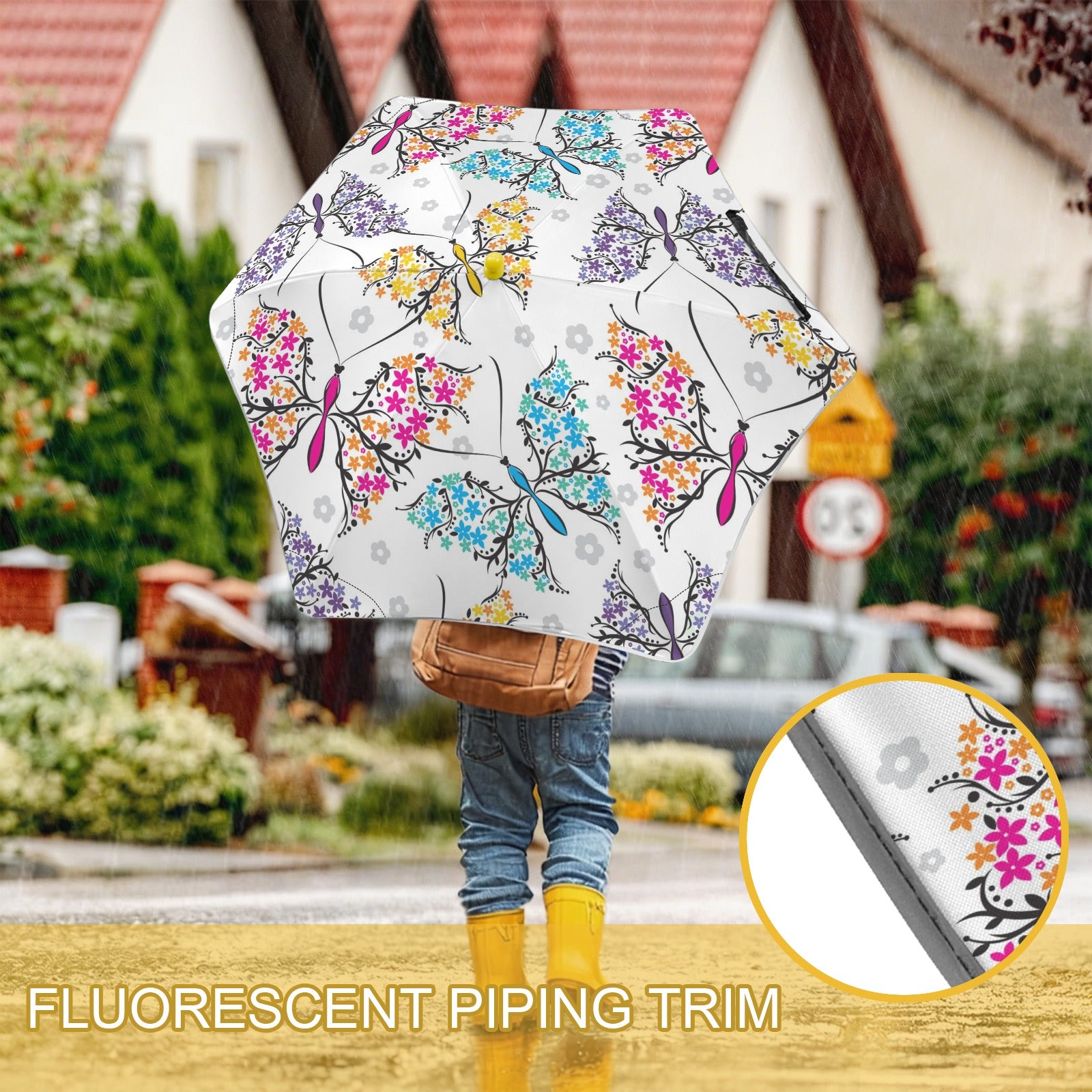 Floral Butterfly Kids Safe Round Corner Umbrella Kids Safe Round Corner Umbrella animal Printed Offshore