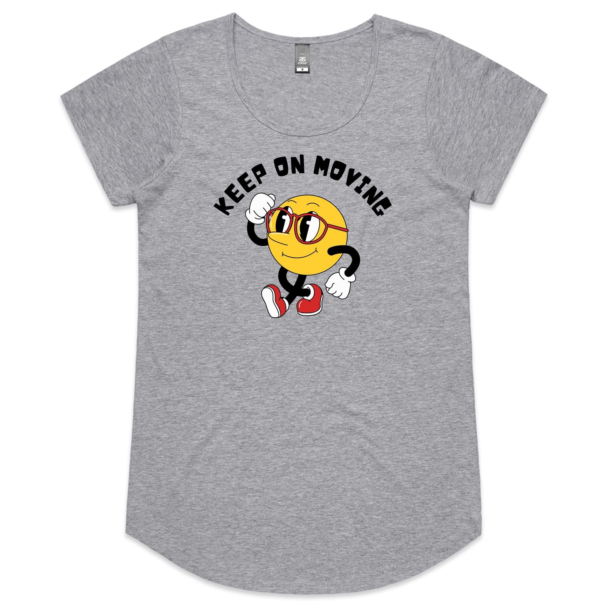 Keep On Moving - Womens Scoop Neck T-Shirt Grey Marle Womens Scoop Neck T-shirt Printed In Australia