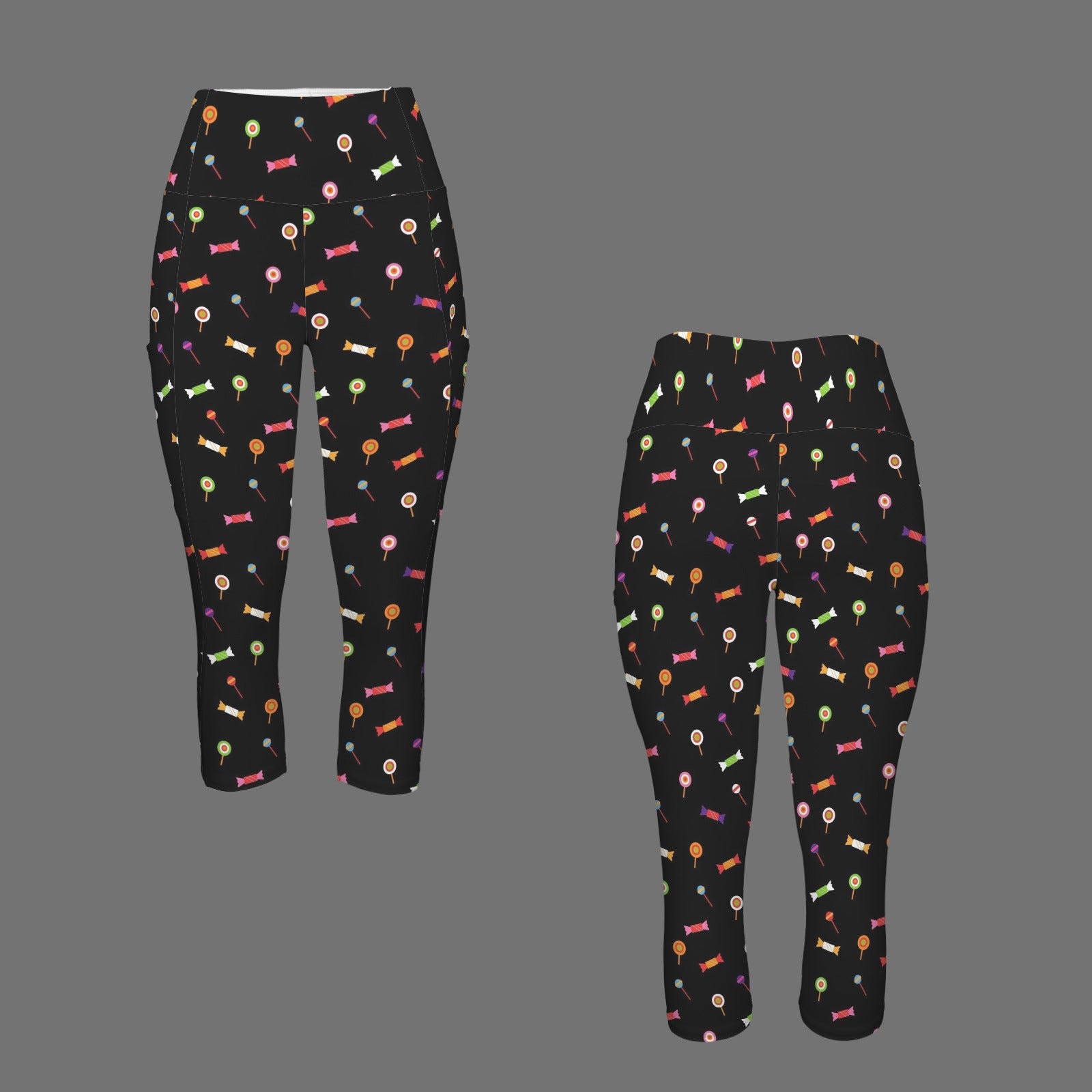 Candy Women's High Waist Pocket Capri Yoga Leggings Women's High Waist Capri Yoga Leggings Food Printed Offshore