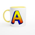Personalised - Comic Book Initial - White 11oz Ceramic Mug with Color Inside Ceramic Yellow Personalised 11oz Mug comic Customise Globally Fulfilled Name Personalise