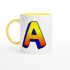 Personalised - Comic Book Initial - White 11oz Ceramic Mug with Color Inside Ceramic Yellow Personalised 11oz Mug comic Customise Globally Fulfilled Name Personalise