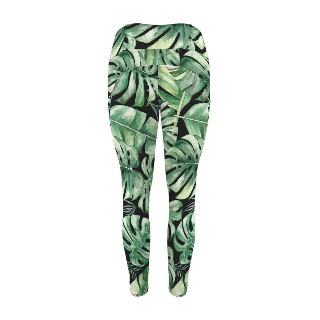 Jungle Leaves - Women's High Waist Pockets Yoga Leggings