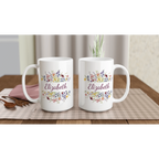 Personalise - Flower Frame Name - White 15oz Ceramic Mug Personalised 15oz Mug customise Globally Fulfilled Name personalise Plants