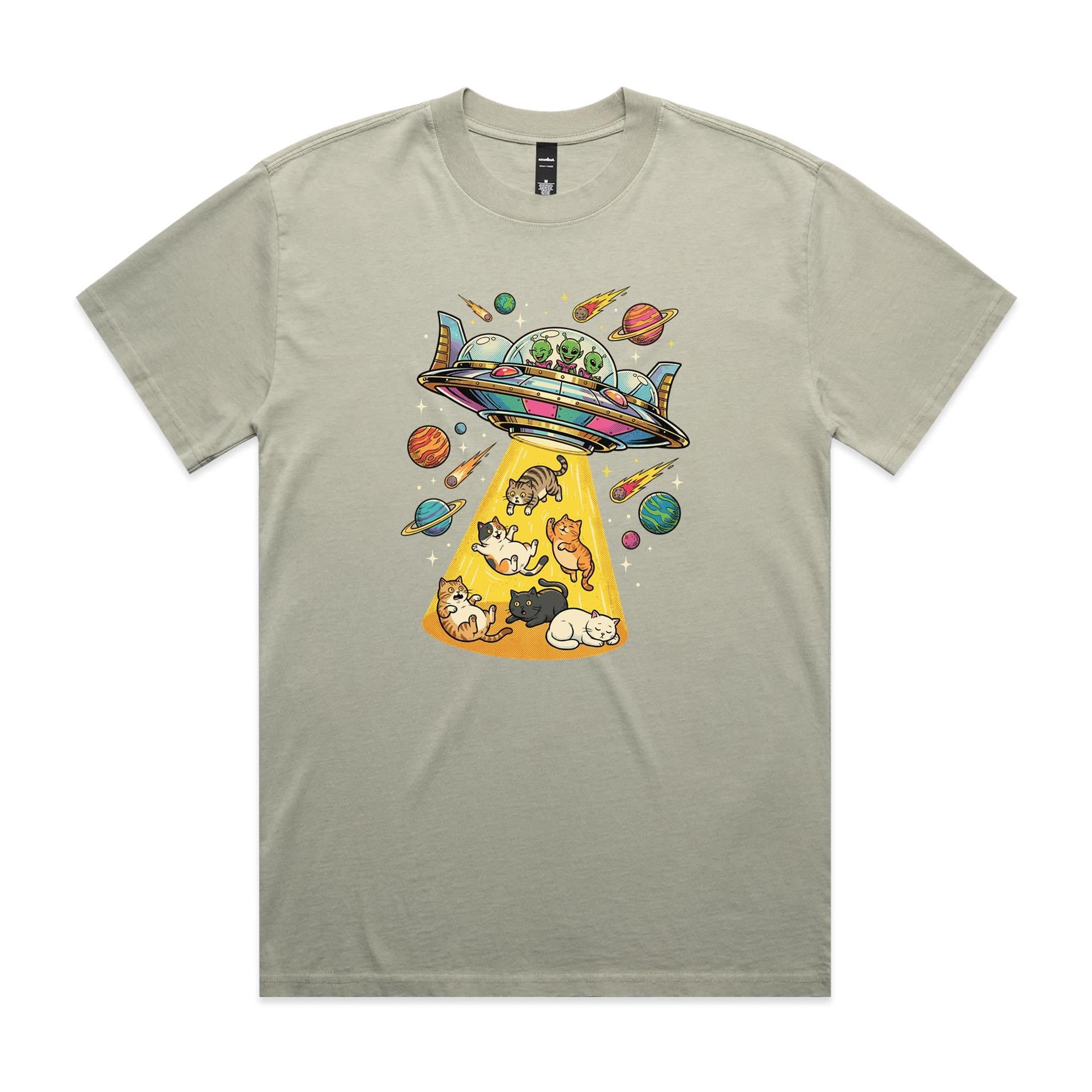 UFO Cat Abduction AS Colour Heavy Faded Tee Unisex Faded eucalyptus Heavy Faded T-shirt animal Printed In Australia Sci Fi