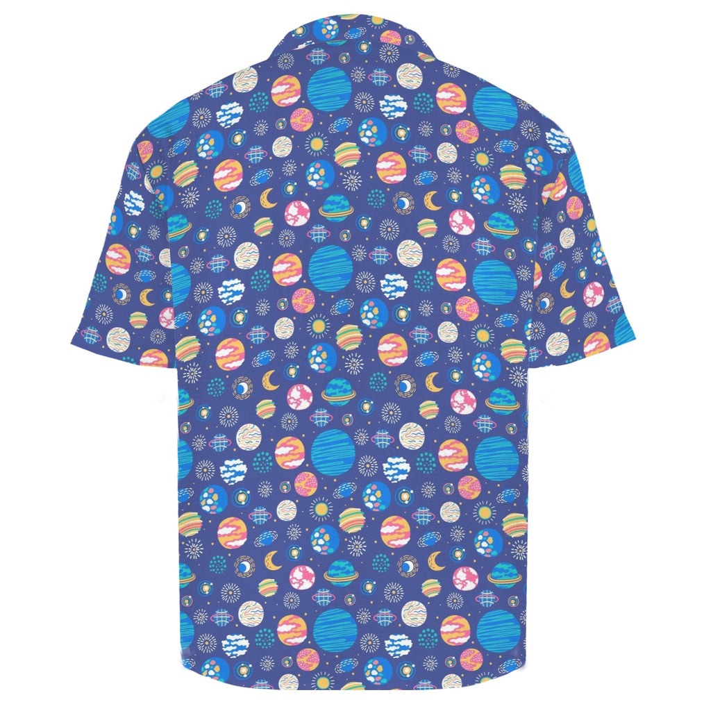 Planets On Blue Men's Crinkle Hawaiian Shirt