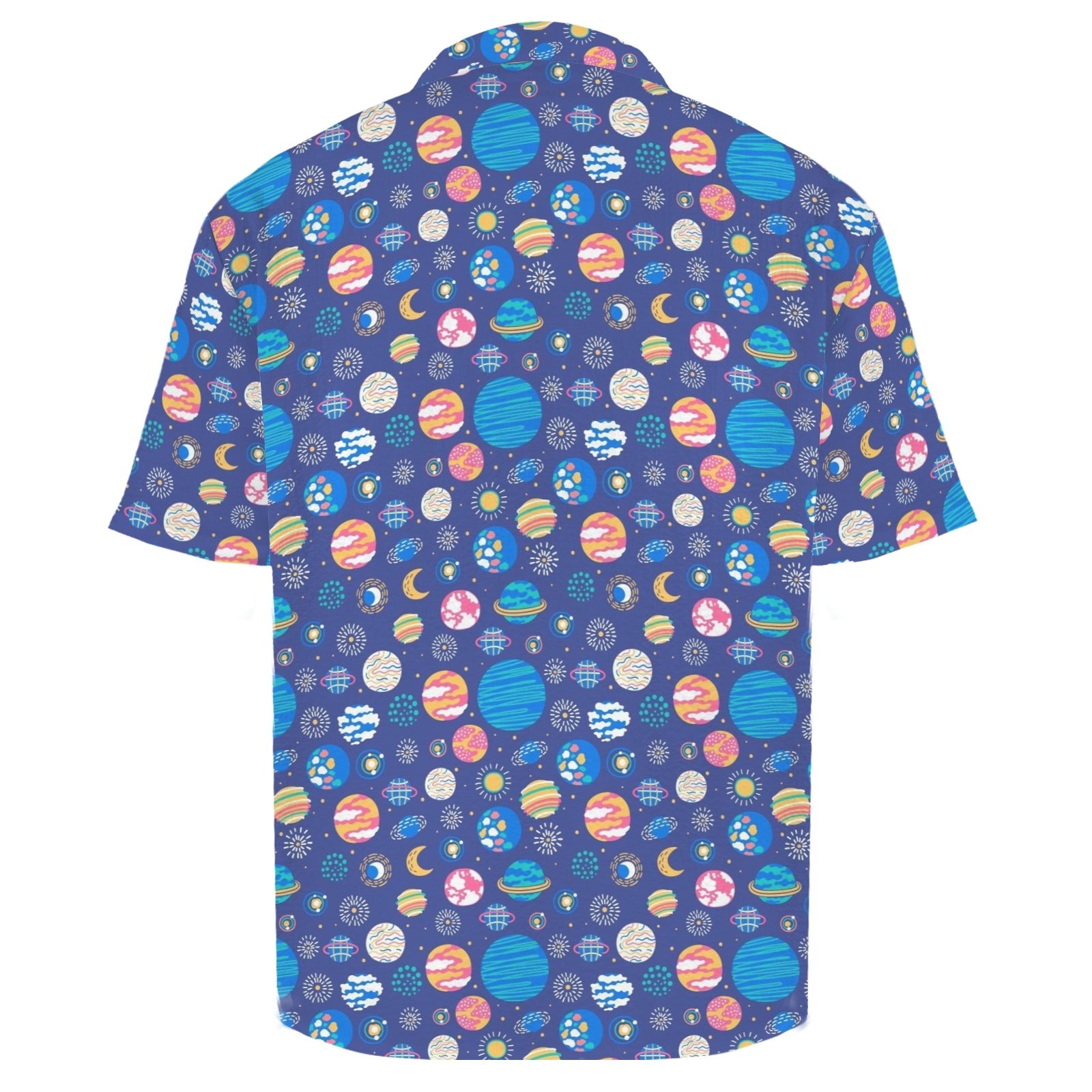 Planets On Blue Men's Crinkle Hawaiian Shirt