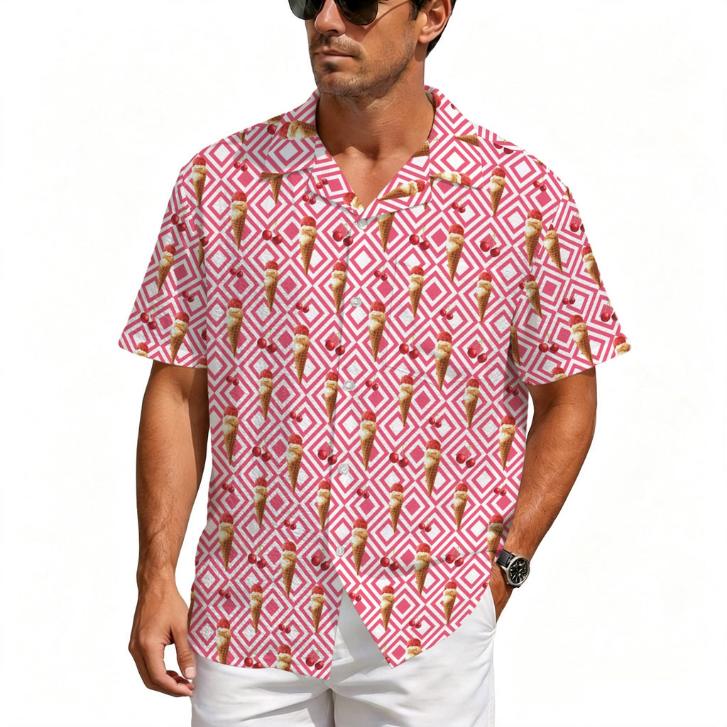 Cherry Ice-cream Men's Crinkle Hawaiian Shirt