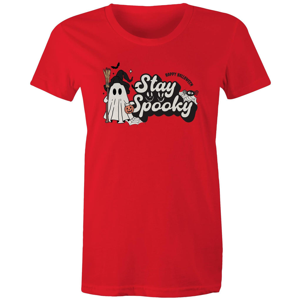 Stay Spooky, Halloween - Womens T-shirt Red Womens T-shirt Halloween Printed In Australia