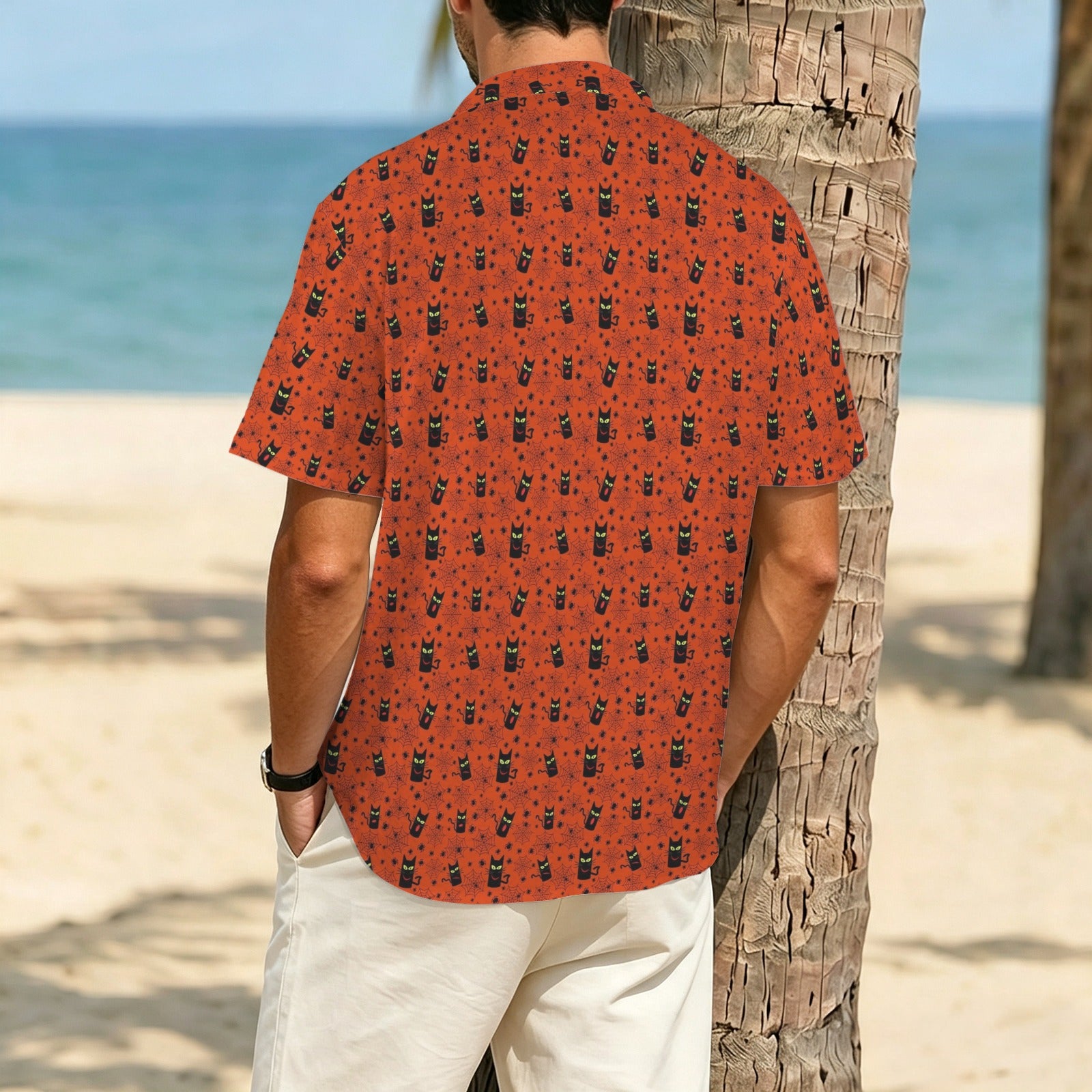 Halloween Black Cats Men's Crinkle Hawaiian Shirt
