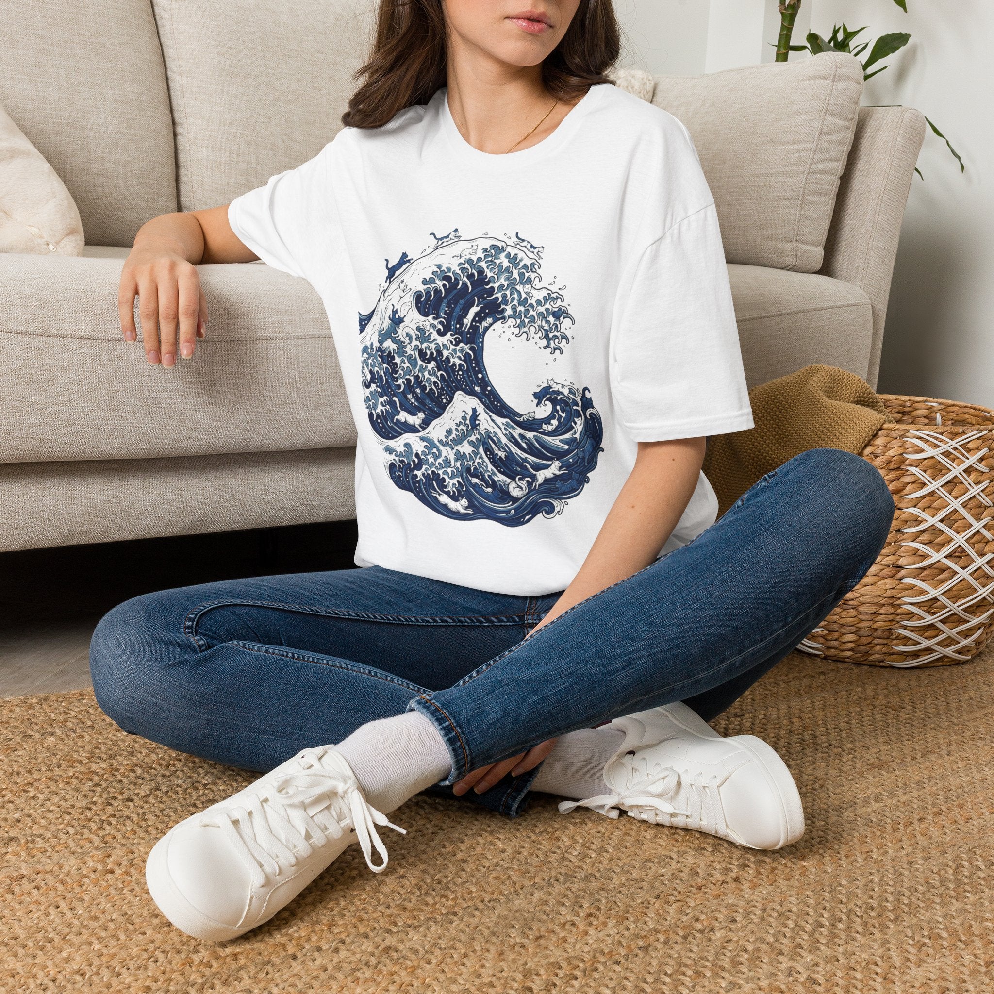 Cats On The Great Wave Unisex T-Shirt Unisex Adult T-shirt animal Globally Fulfilled Ocean
