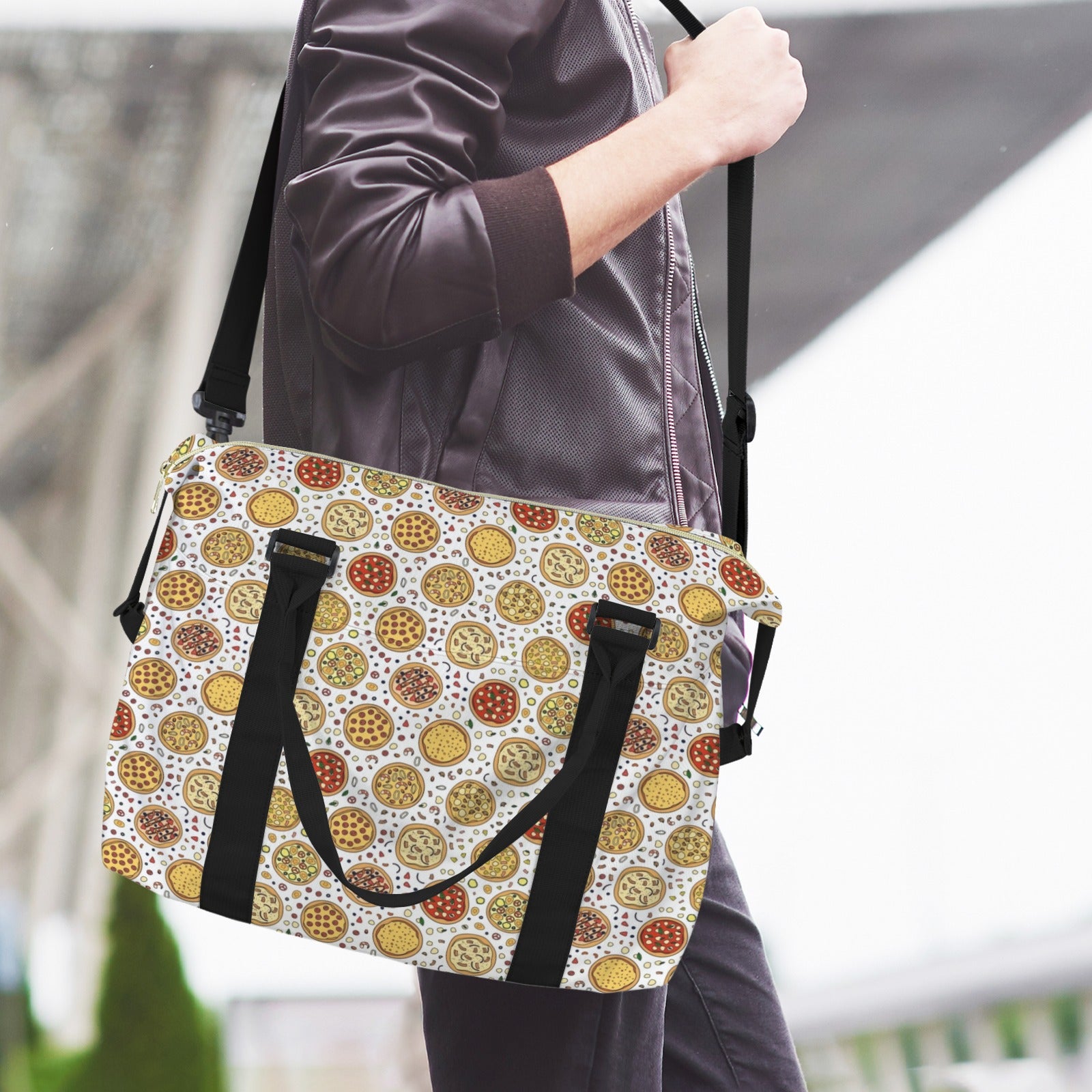Round Pizzas On White Duffle Bag-Simple (Model 1715) Duffle Bag-Simple (1715)