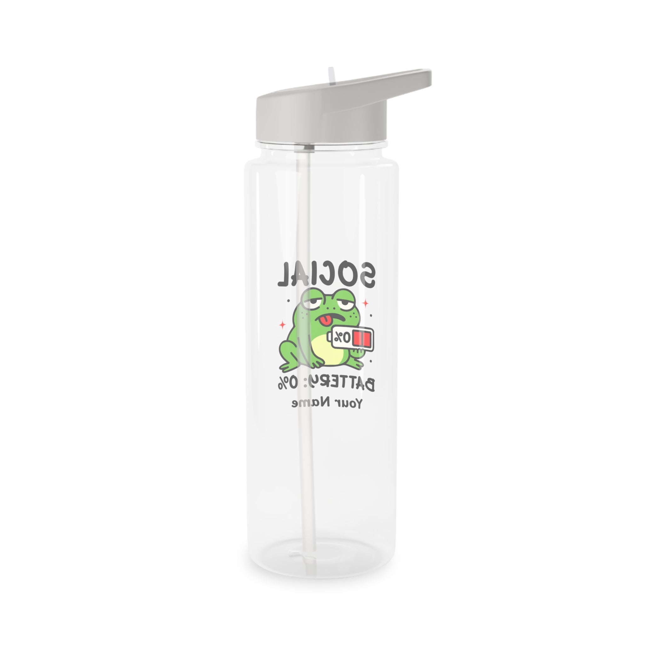 Personalised - Frog, Social Battery - Clear Tritan Water Bottle