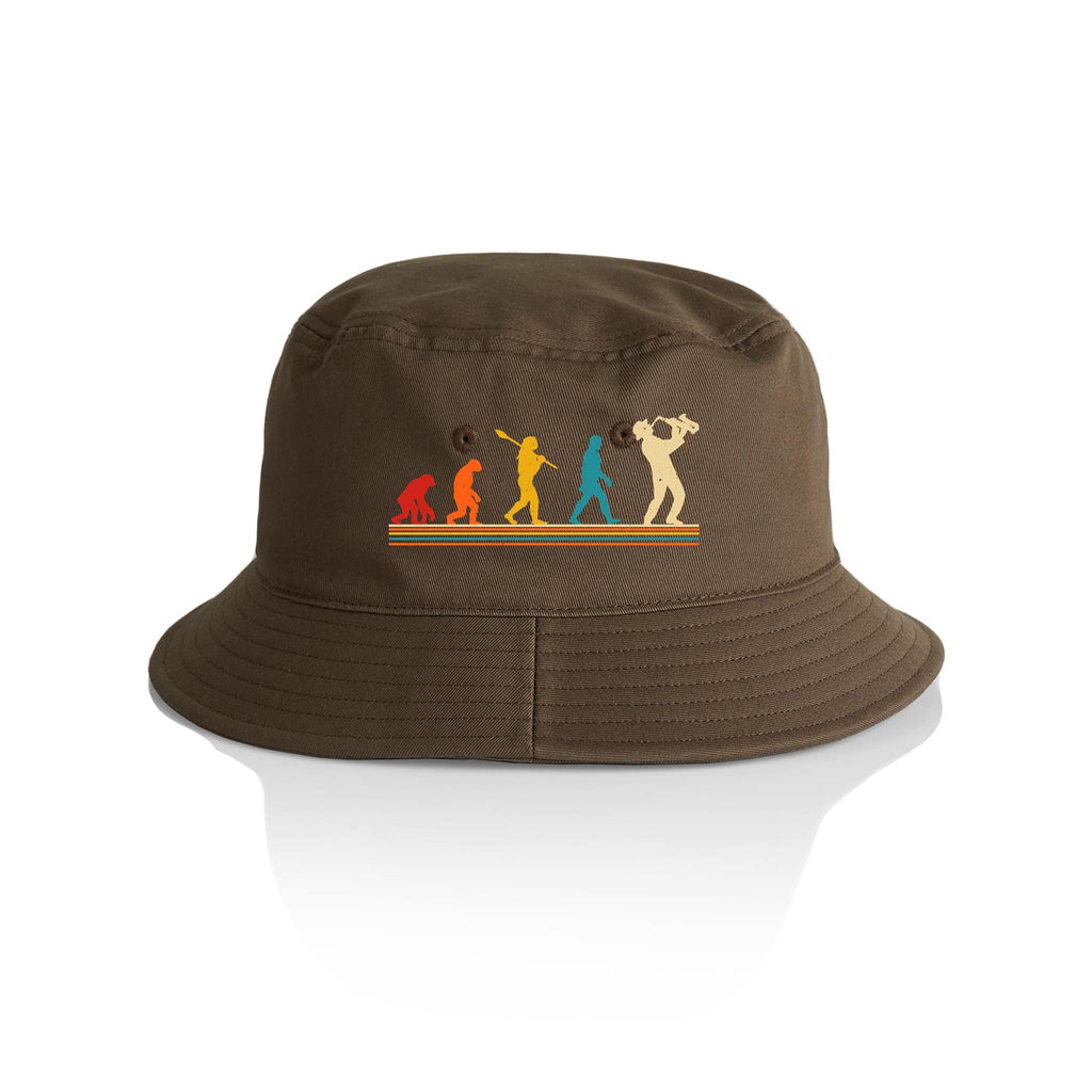 Evolution Of A Saxophone Player AS Colour Bucket Hat Walnut One Size As Colour Bucket Hat Music Printed In Australia