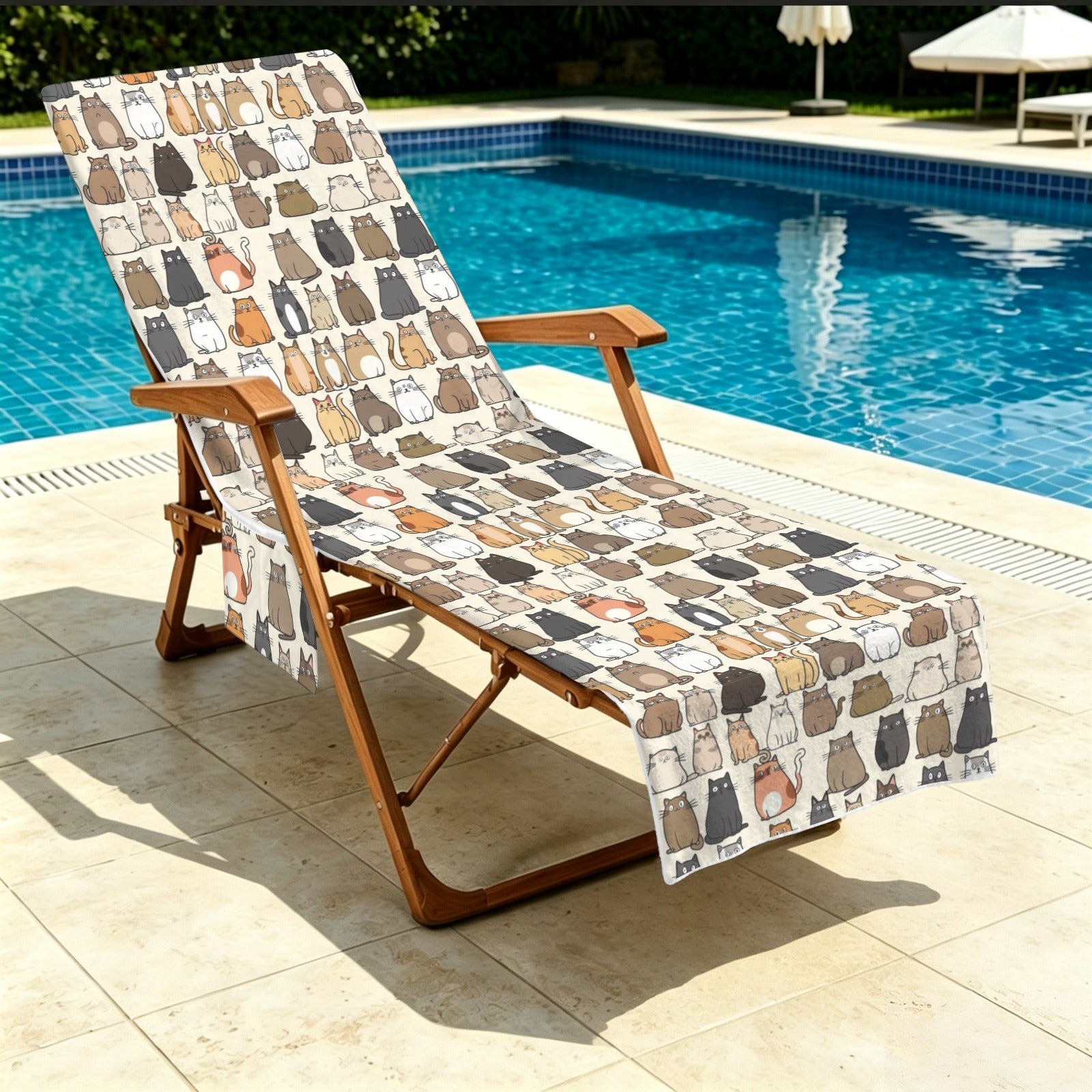 Lots Of Cats Beach Chair Towel Cover with Side Pockets