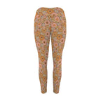 Orange Retro Floral Women's High Waist Pockets Yoga Leggings
