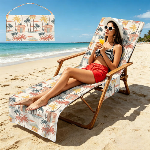 Beach Shack Beach Chair Towel Cover with Side Pockets One Size Beach Chair Towel Cover with Side Pockets Printed Offshore Surf