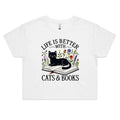 Life Is Better With Cats And Books Women's AS Colour Crop Tee White animal Printed In Australia Reading