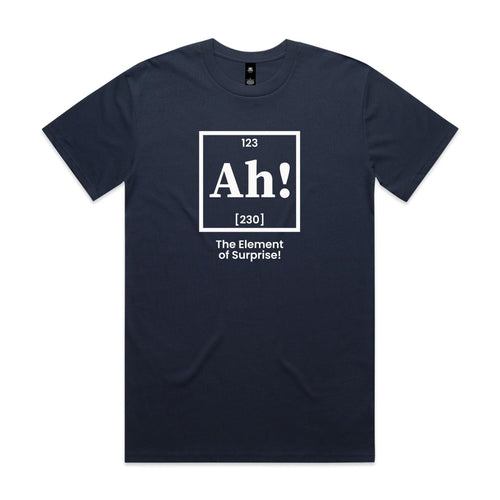 Ah! The Element Of Surprise Men's AS Colour T-shirt Midnight Blue Mens T-shirt Printed In Australia Science