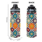 Happy Retro Flowers - Insulated Water Bottle with Dual-Use Lid (18oz) Insulated Water Bottle with Dual-Use Lid (18oz) Printed Offshore Retro
