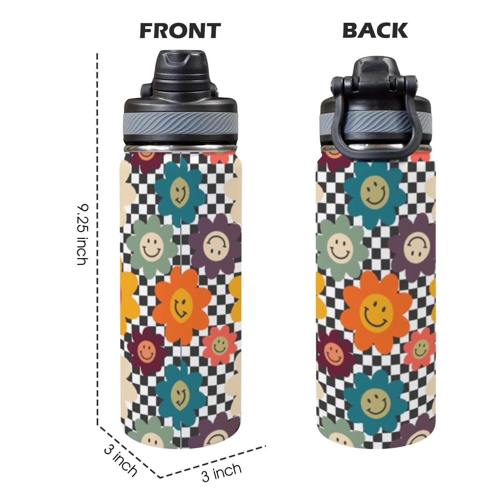 Happy Retro Flowers - Insulated Water Bottle with Dual-Use Lid (18oz) Insulated Water Bottle with Dual-Use Lid (18oz) Printed Offshore Retro