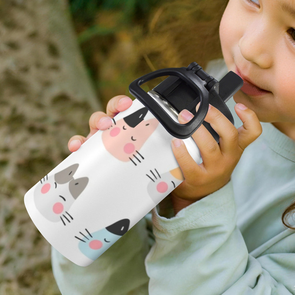 Cat Faces 12oz Kids Water Bottle with Straw Lid
