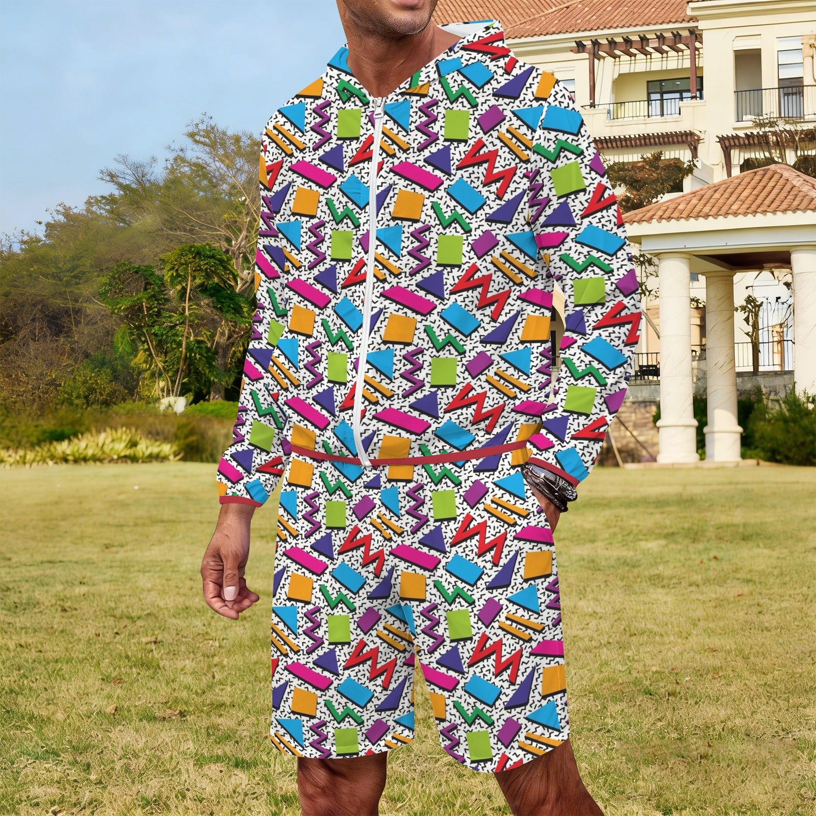 Graphic 80's Men's Lightweight Sun Hoodie & Shorts Set Men's Lightweight Sun Hoodie & Shorts Printed Offshore Retro