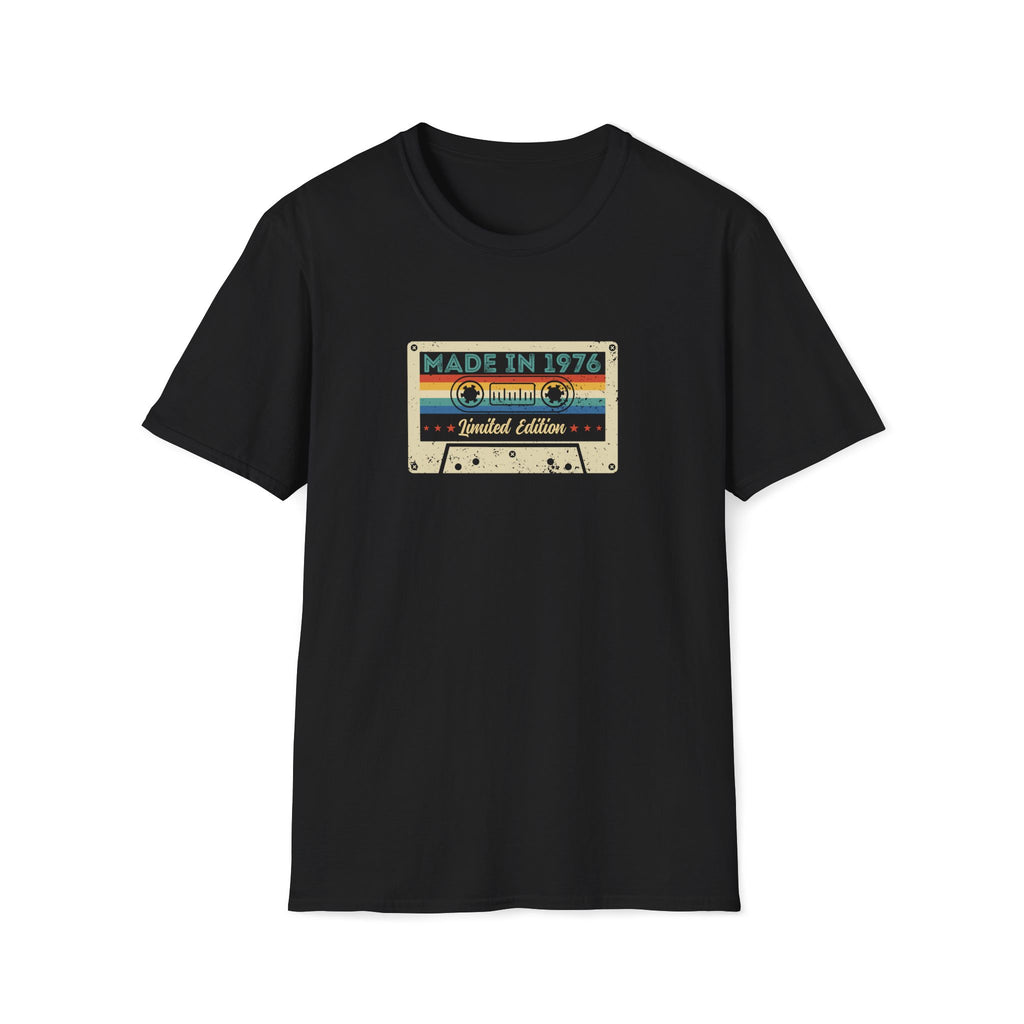 Turning 50, Made in 1976 Cassette Tape Unisex T-Shirt Black Unisex Adult T-shirt Birthday Globally Fulfilled