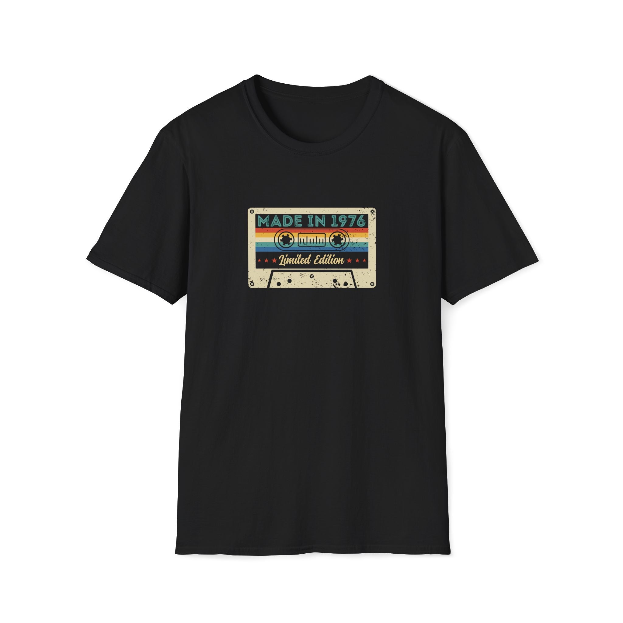 Turning 50, Made in 1976 Cassette Tape Unisex T-Shirt Black Unisex Adult T-shirt Birthday Globally Fulfilled