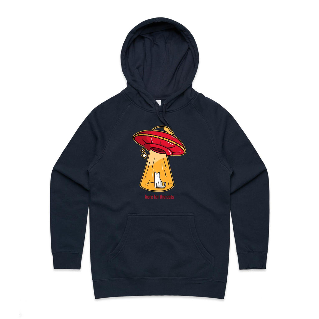 UFO, Here For The Cats - Womens Hoodie Navy Womens Hoodie animal Printed In Australia Sci Fi