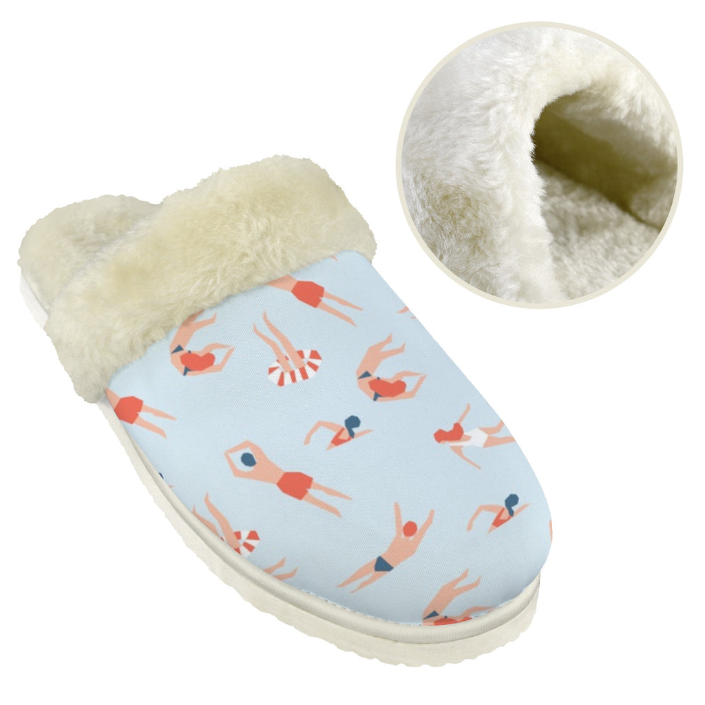 Summer Swim Men's Fur Trim Thick-Sole Indoor Slippers Men's Fur Trimmed Slippers Printed Offshore Summer