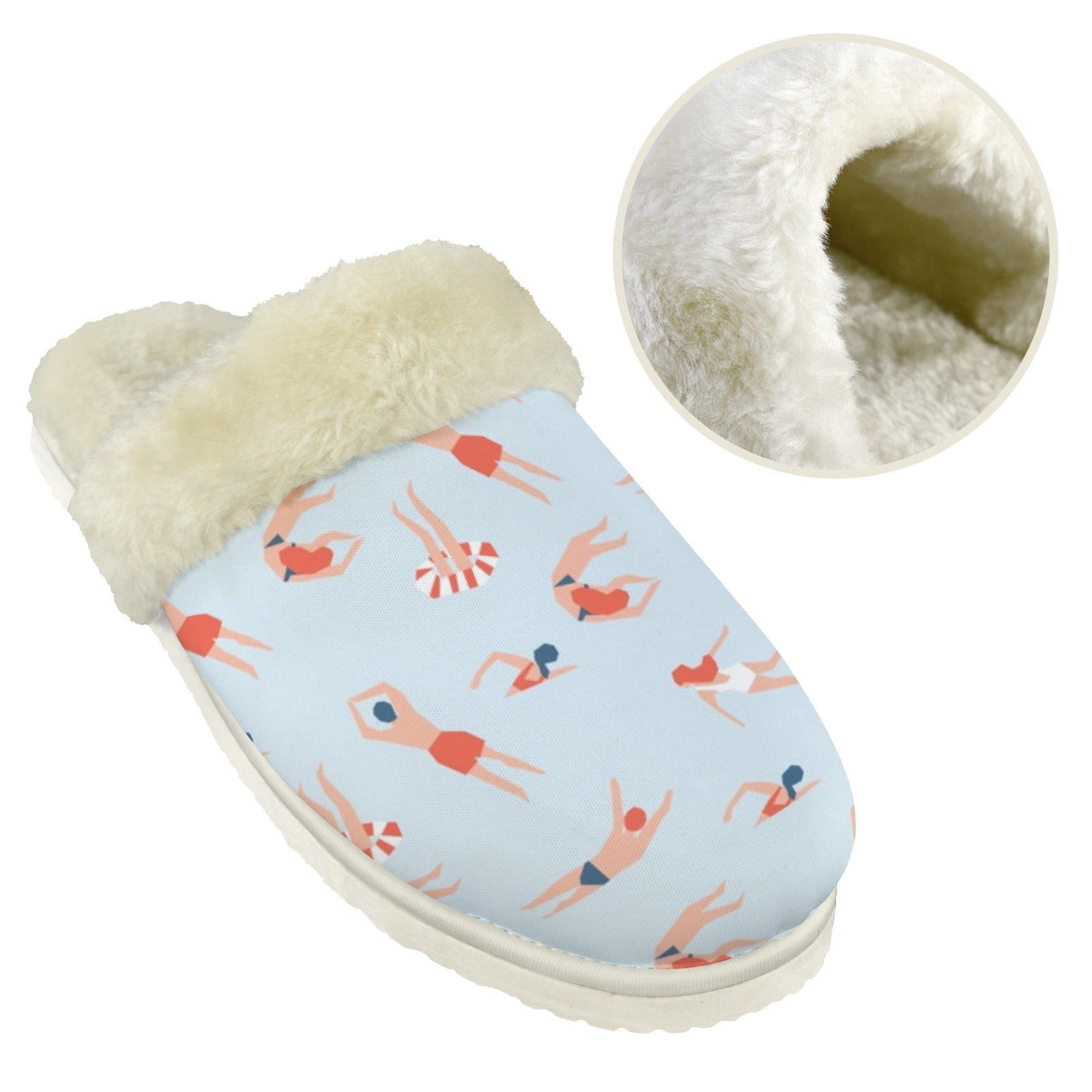 Summer Swim Men's Fur Trim Thick-Sole Indoor Slippers Men's Fur Trimmed Slippers Printed Offshore Summer