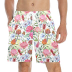 Australian Flowers Men's Mid-Length Beach Shorts 5XL Men's Mid-Length Beach Shorts Plants Printed Offshore