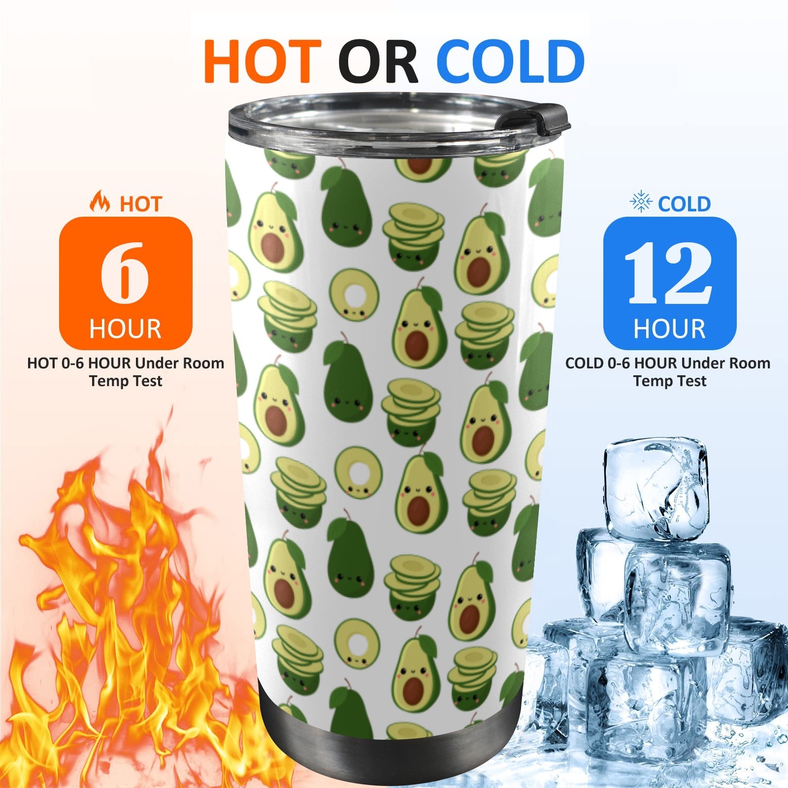 Cute Avocados - 20oz Mobile Tumbler with Lid (Black Lock) 20oz Travel Mug Food Printed Offshore