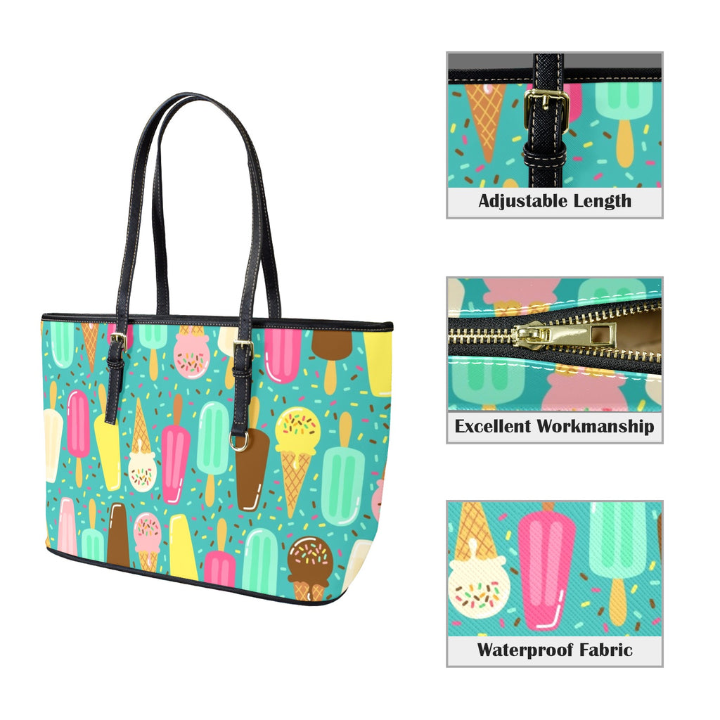 Ice Cream - Leather Tote Bag-Large