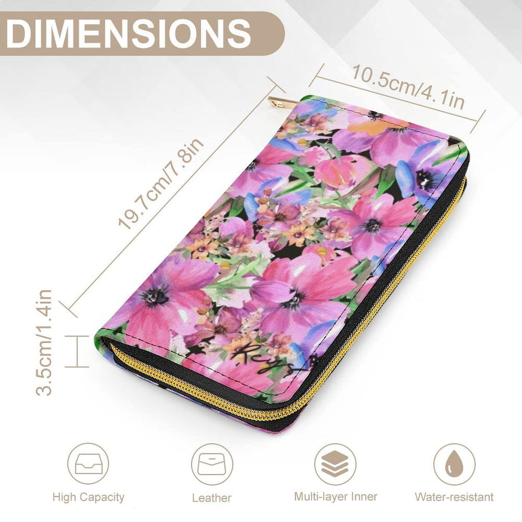 Bright Pink Floral -  PU Leather Wallet