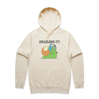 Snailing It - Mens Hoodie Ecru Mens Hoodie animal Fitness Positivity Printed In Australia