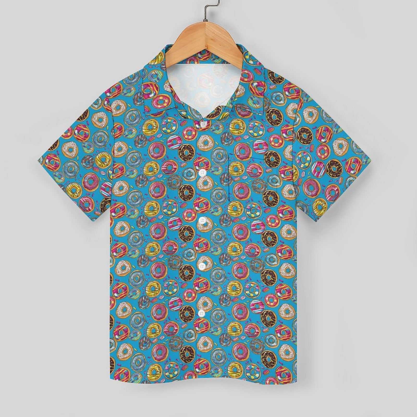 Doughnuts On Blue Kids Youth Short Sleeve Button Up Shirt