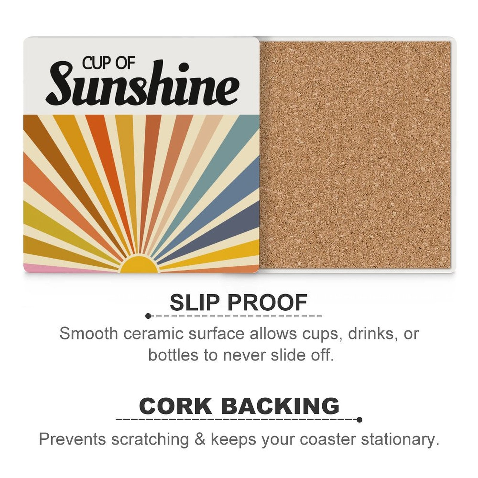 Cup Of Sunshine - Ceramic Coasters (Square) Ceramic Coasters Printed Offshore