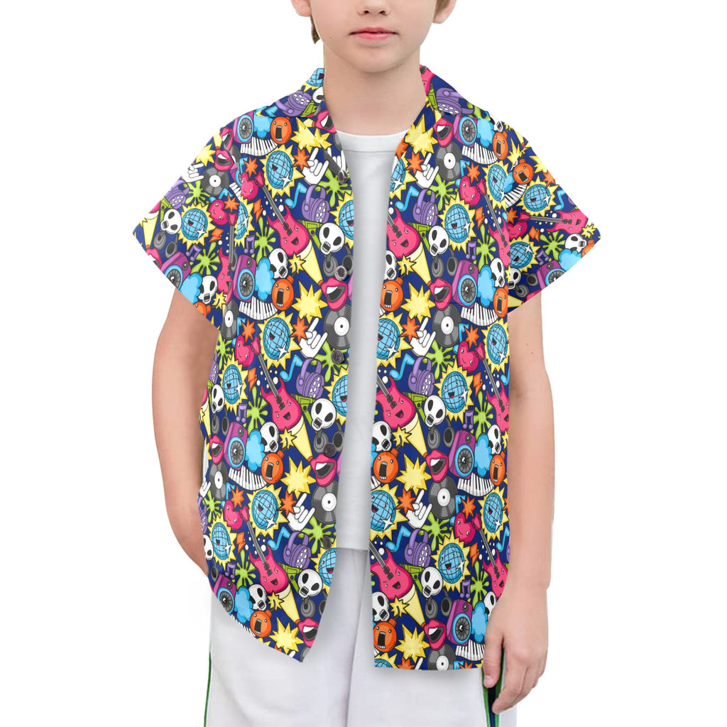 Sticker Music Senior Kids Hawaiian Shirt Senior Kids Hawaiian Shirt 8-15 Music Printed Offshore