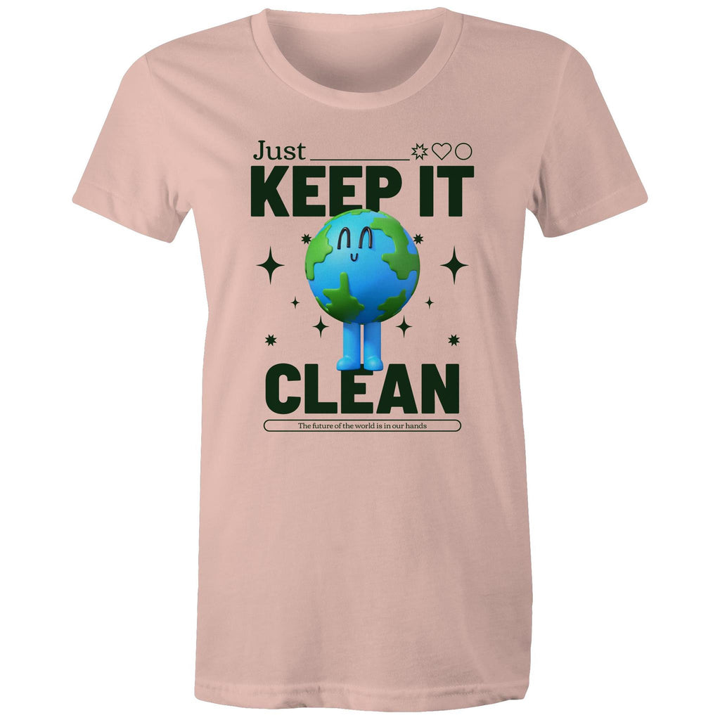 Earth, Just Keep It Clean - Womens T-shirt Pale Pink Womens T-shirt Environment Printed In Australia